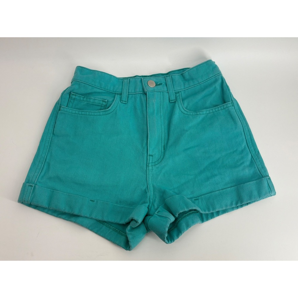 American Apparel Teal Green High Waisted Denim Shorts Size 25 Made in USA
